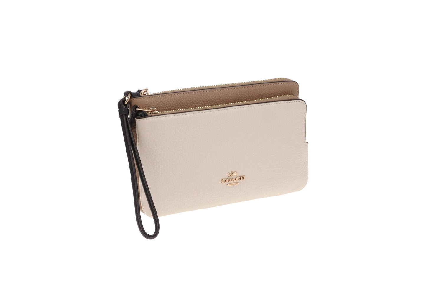 Coach Double Zip Pouch Wristley Beige & Chalk