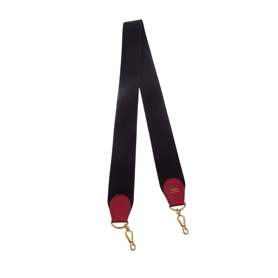 Hermes Vintage Canvas Strap 50mm Black/Red GHW