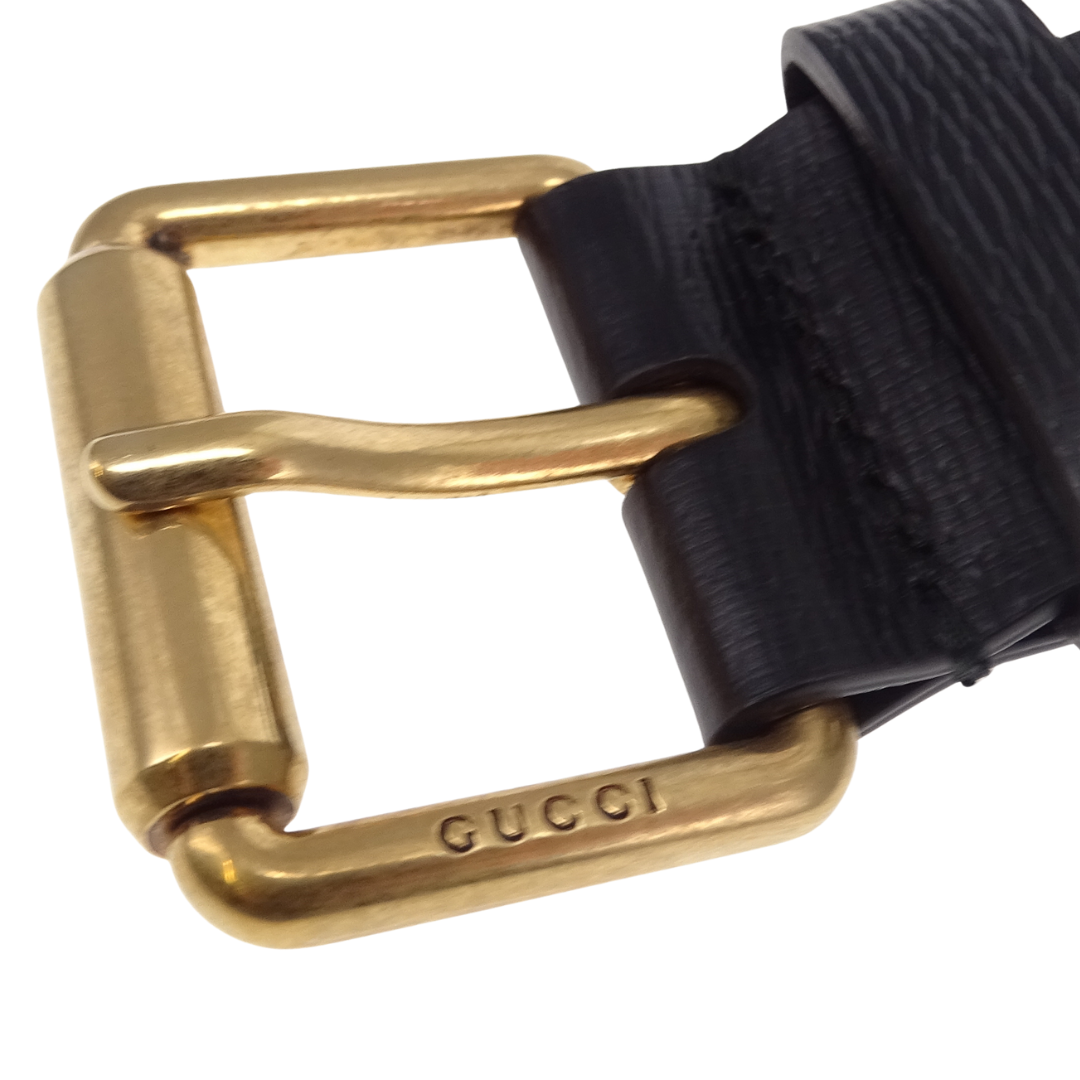 Gucci Kingsnake Belt In Black Leather With Gold Buckle 95cm 30"