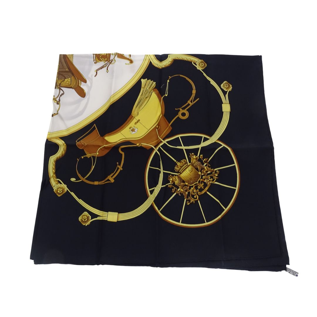 Hermes Springs Scarf 90 Navy/Gold 100% Silk