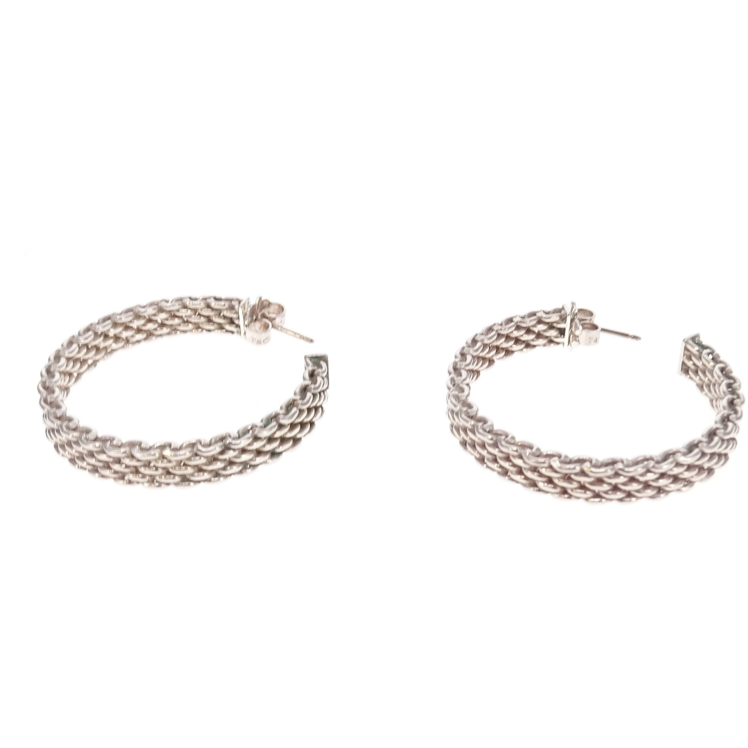 Tiffany & Co Somerset Mesh Hoop Earrings Sterling Silver