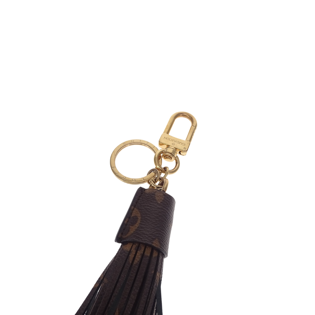 LOUIS VUITTON Monogram Tassel Bag Charm Keyring Red Gold Leather MP1768