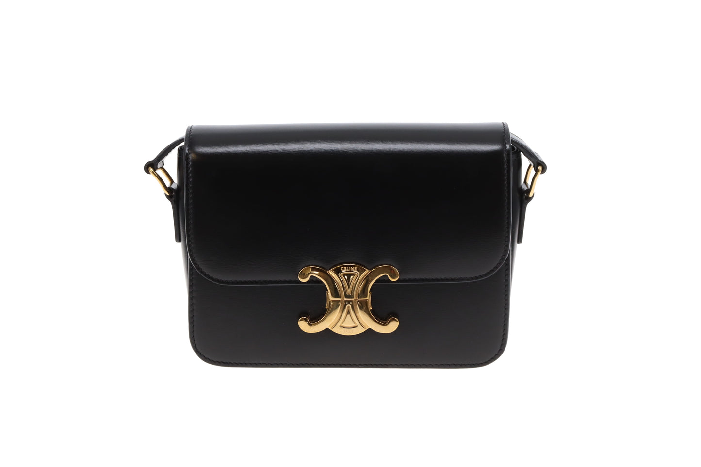 Celine Triomphe Teen Crossbody Bag in Black Leather | Pre-Owned