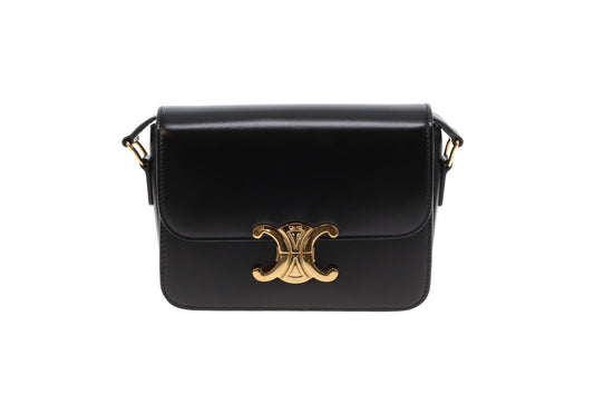 Celine Triomphe Teen Crossbody Bag in Black Leather | Pre-Owned