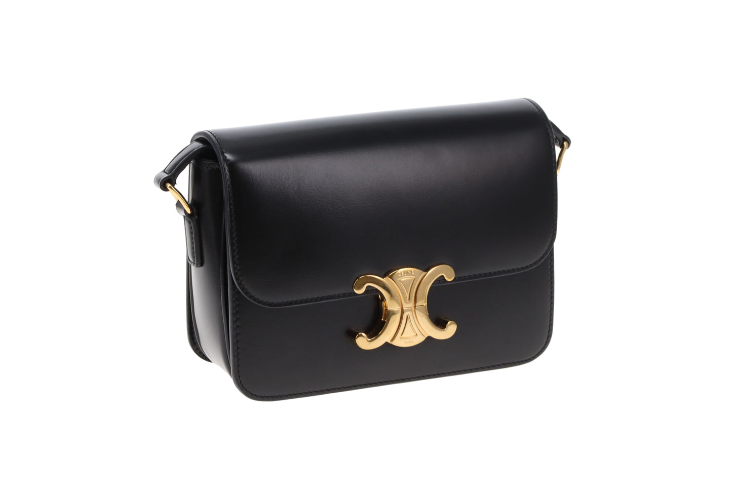 Celine Triomphe Teen Crossbody Bag in Black Leather | Pre-Owned