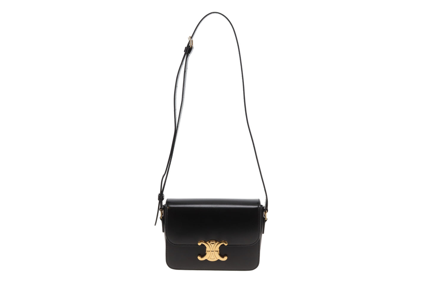 Celine Triomphe Teen Crossbody Bag in Black Leather | Pre-Owned
