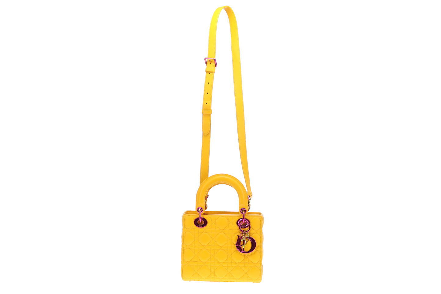 Dior Canary Yellow Small Lady Dior with Rainbow Hardware 2022