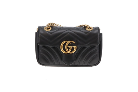 Gucci GG Marmont Mini Flap Bag – Black Leather with Gold Hardware