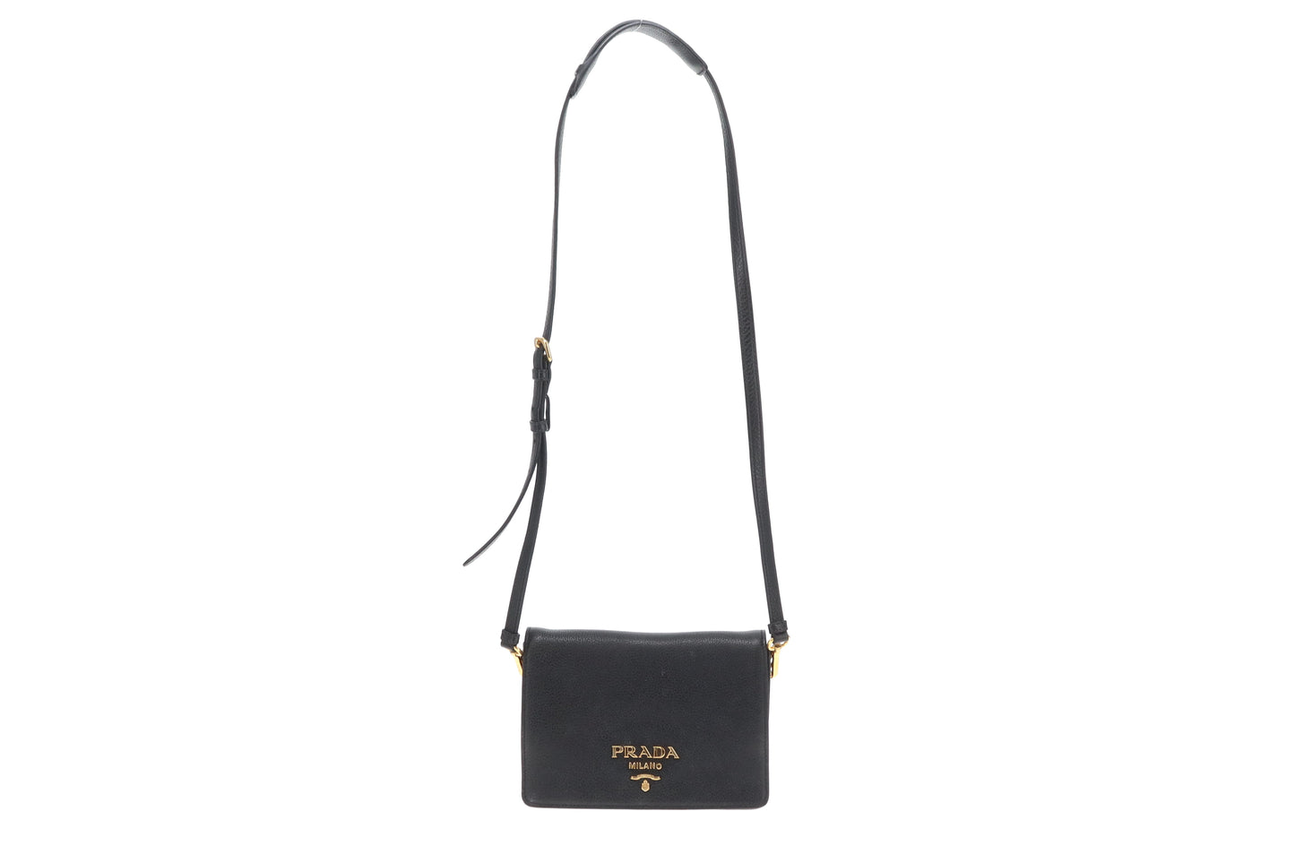 Prada Black Vitello Daino Flap Crossbody Bag
