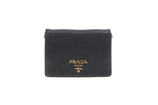 Prada Black Vitello Daino Flap Crossbody Bag