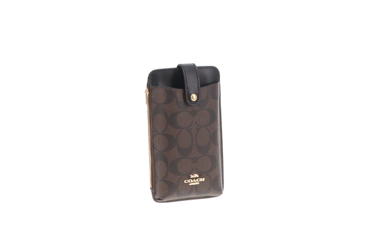 Coach Brown Signature Canvas and Leather Phone Holder Bag