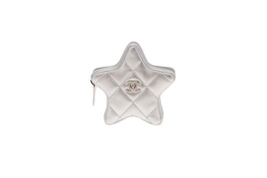 Chanel Silver Leather Star Coin Purse (NFID)