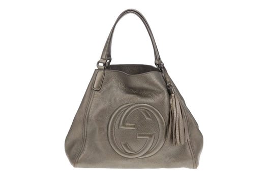 Gucci Pewter Soho Grained Leather Shoulder Bag