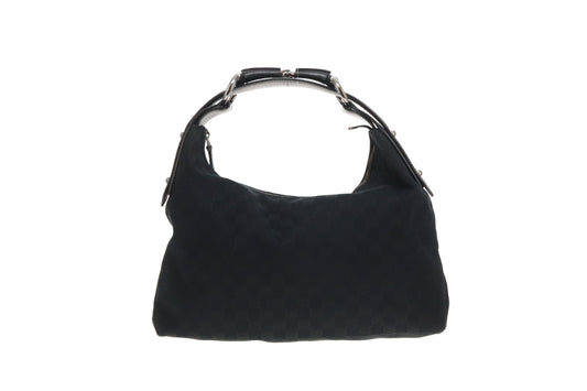 Gucci Black GG Canvas Vintage Horsebit Hobo Bag