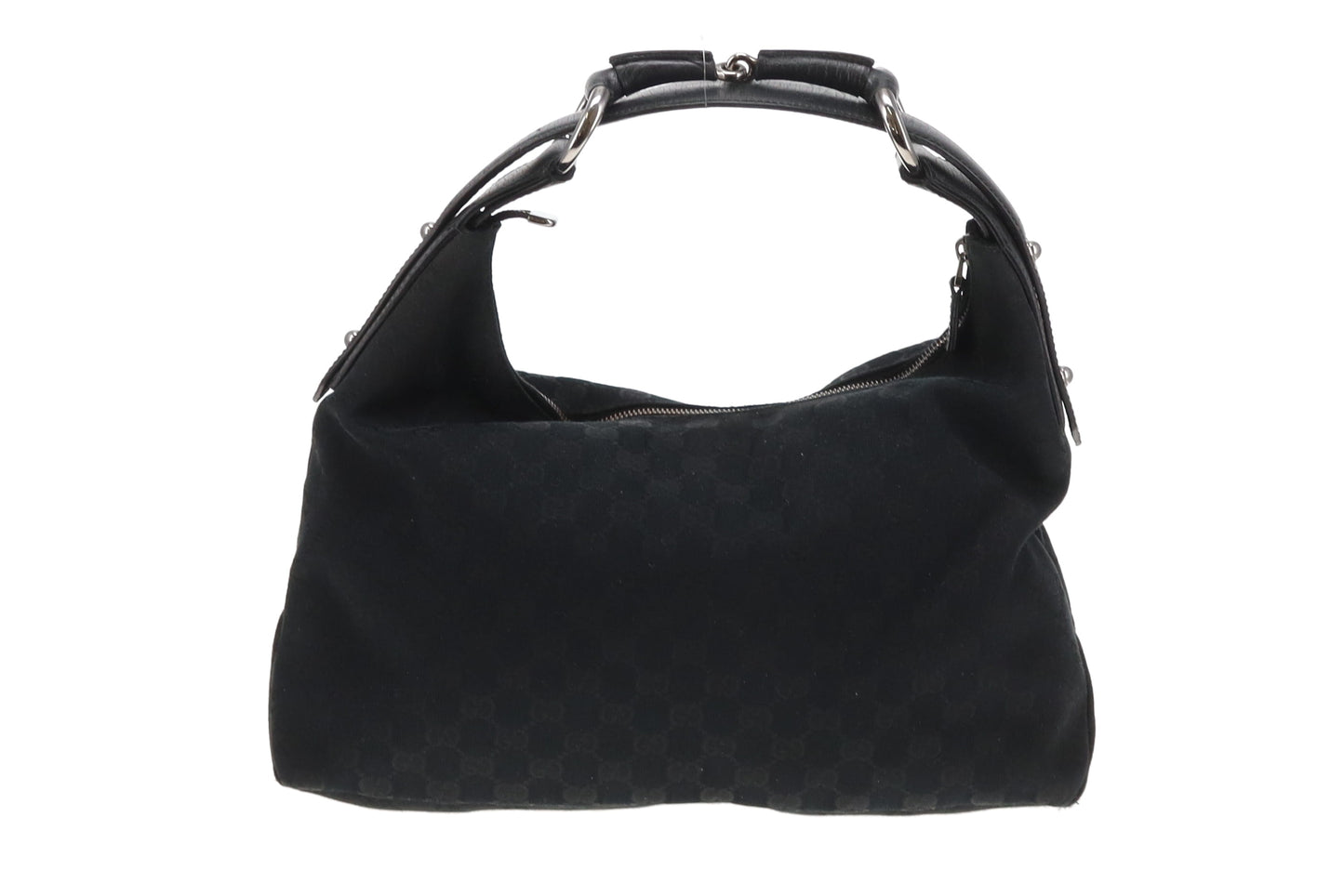 Gucci Black GG Canvas Vintage Horsebit Hobo Bag