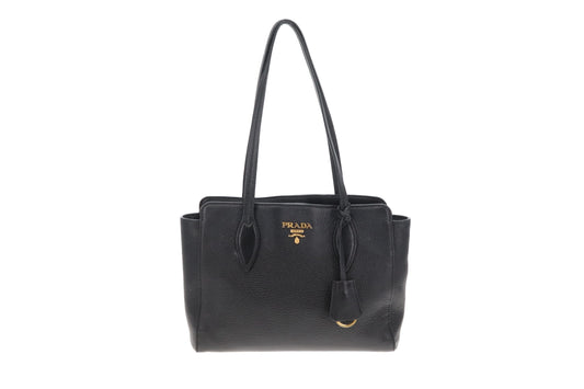 Prada Shoulder Tote Black Leather GHW
