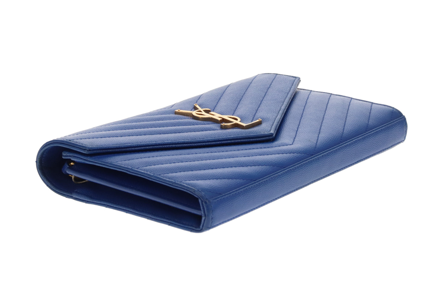 Saint Laurent Cassandre Wallet on Chain Blue GHW 2015
