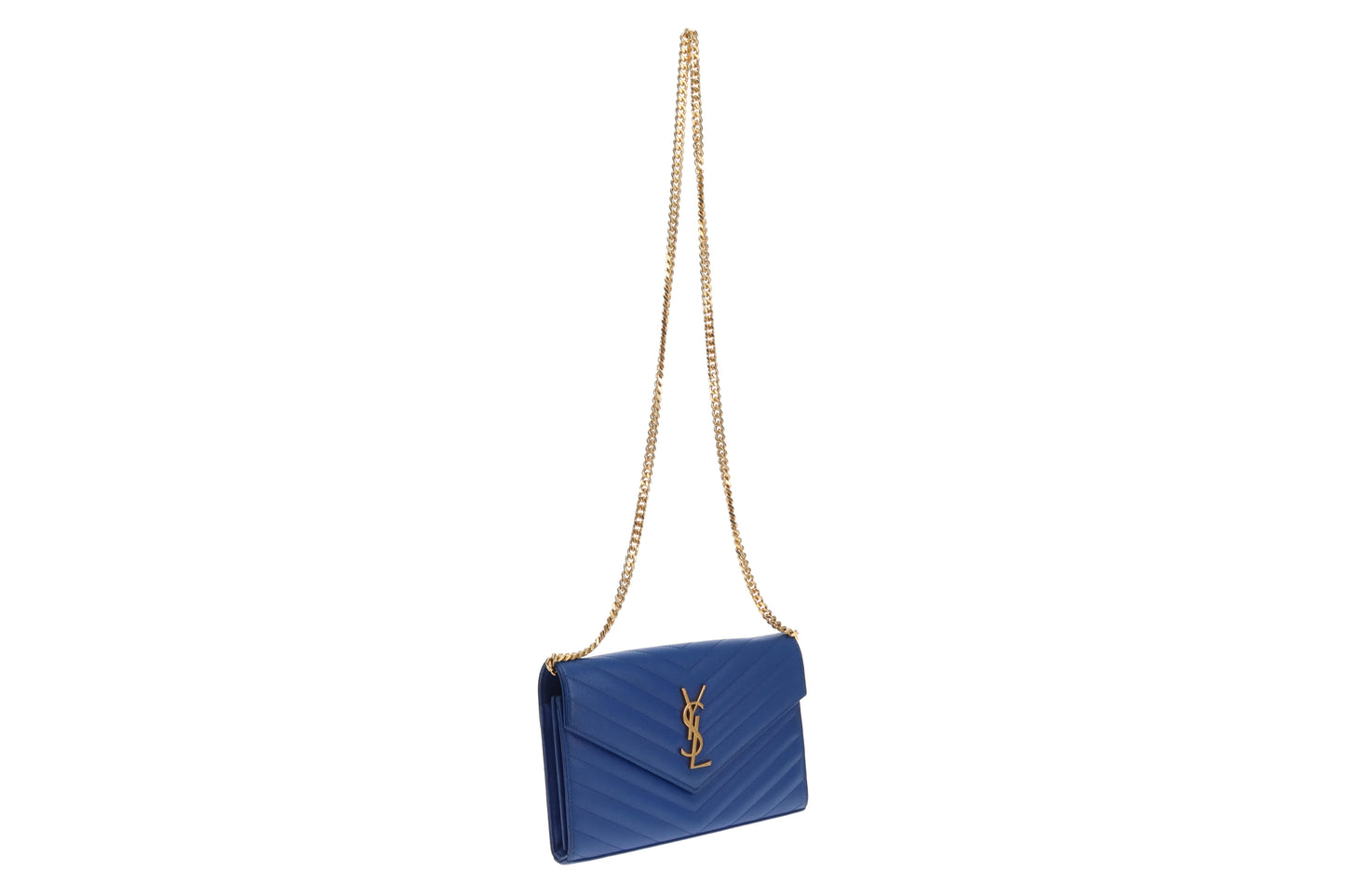 Saint Laurent Cassandre Wallet on Chain Blue GHW 2015