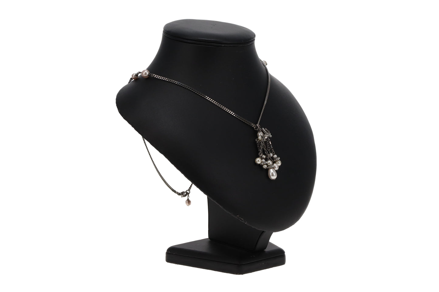 Chanel Ruthenium & Costume Pearl Cluster Pendant Necklace Short