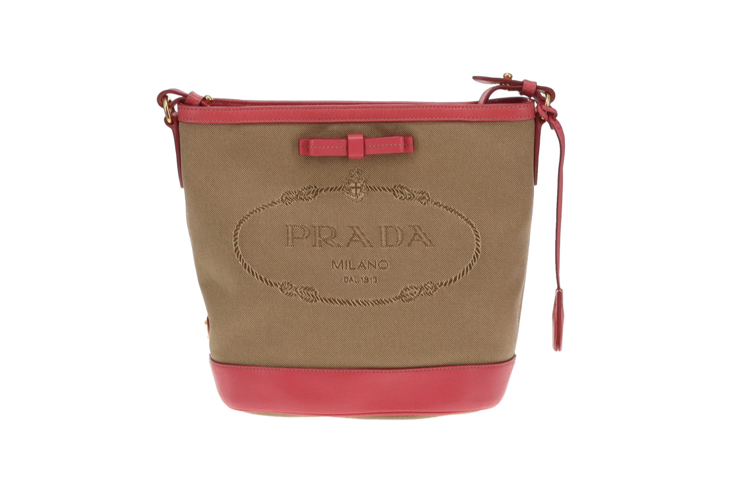 Prada Bucket Bag Logo Canvas and Pink Leather
