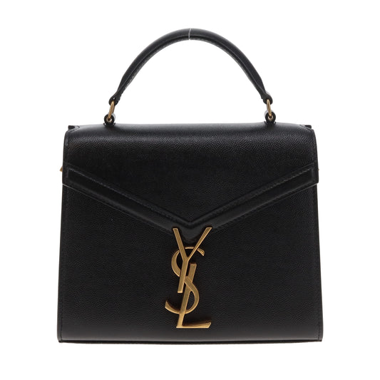 Saint Laurent Cassandra Mini Top Handle & Crossbody Bag Black Grain De Poudre