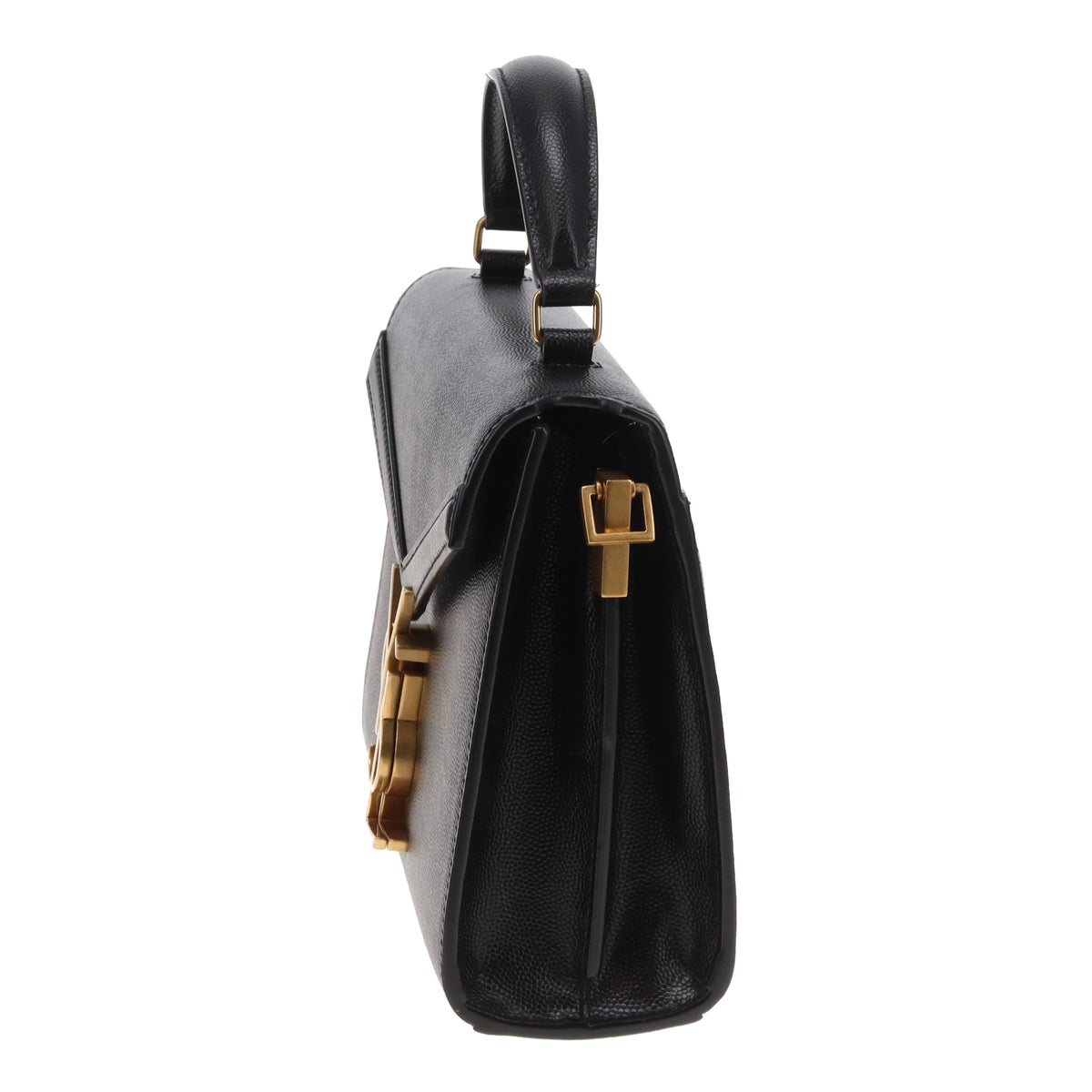 Saint Laurent Cassandra Mini Top Handle & Crossbody Bag Black Grain De Poudre