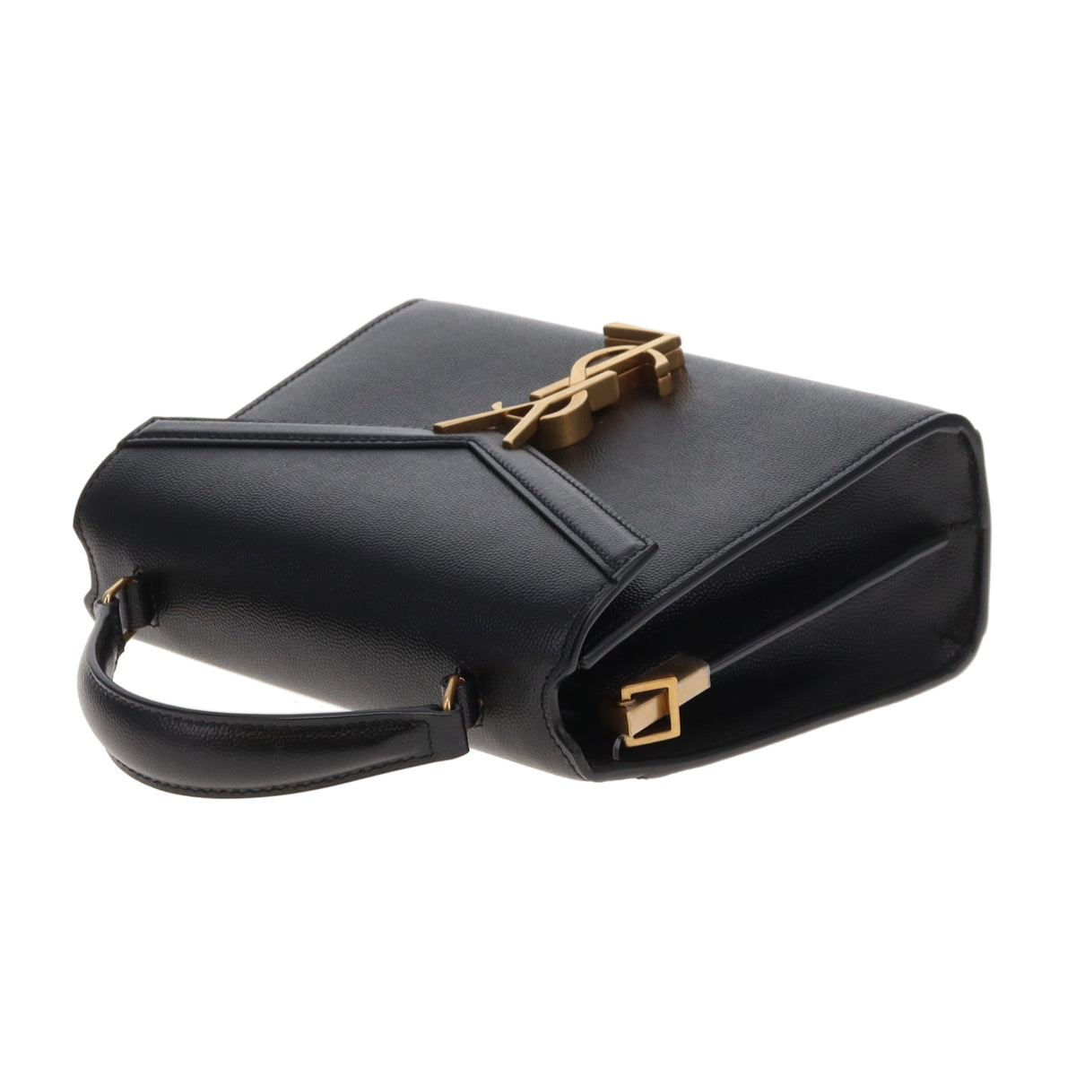 Saint Laurent Cassandra Mini Top Handle & Crossbody Bag Black Grain De Poudre