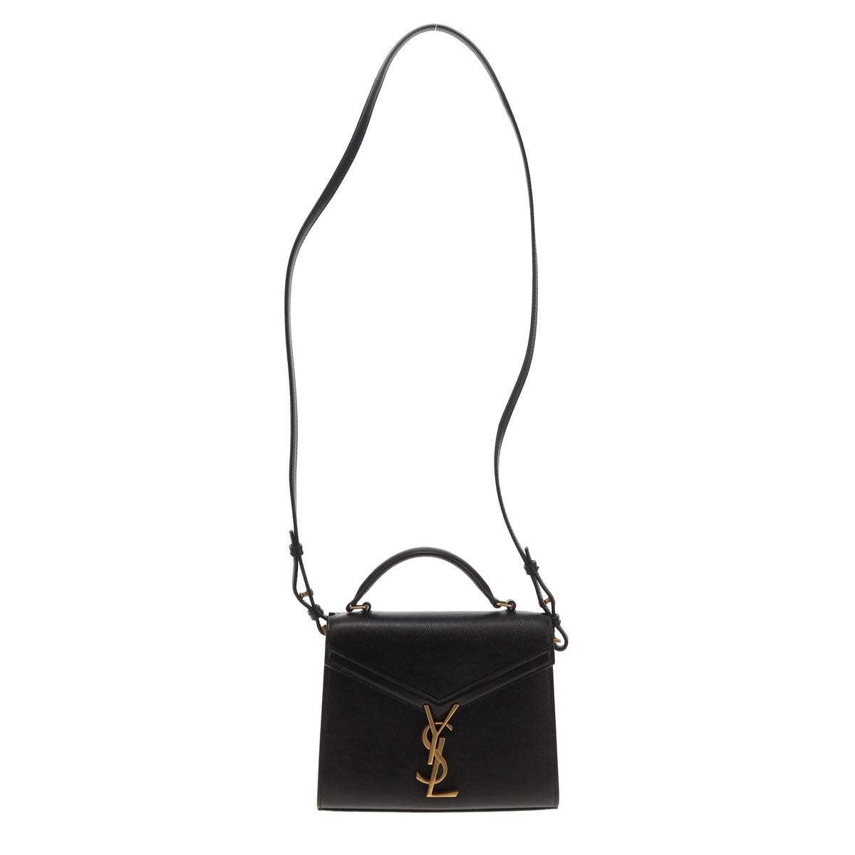 Saint Laurent Cassandra Mini Top Handle & Crossbody Bag Black Grain De Poudre