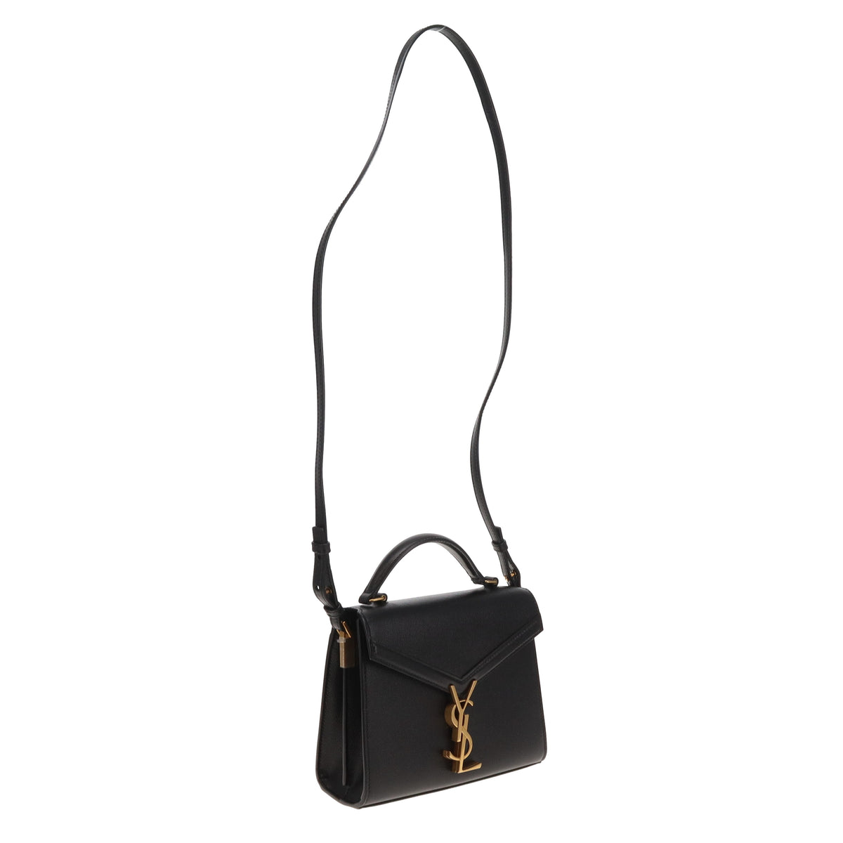 Saint Laurent Cassandra Mini Top Handle & Crossbody Bag Black Grain De Poudre