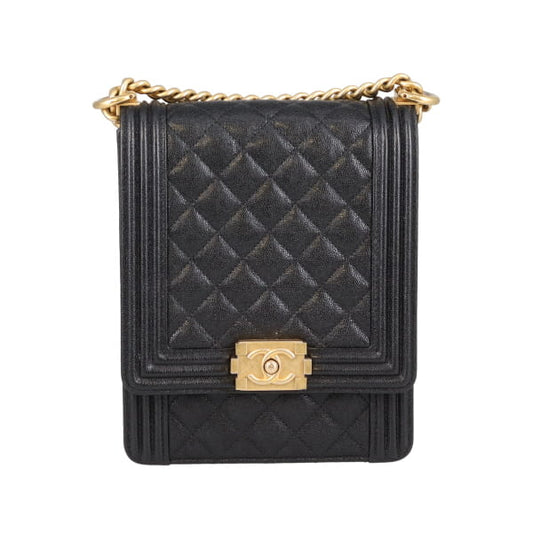Chanel Boy Bag North South Caviar Leather Black 2019