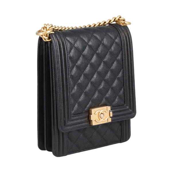Chanel Boy Bag North South Caviar Leather Black 2019