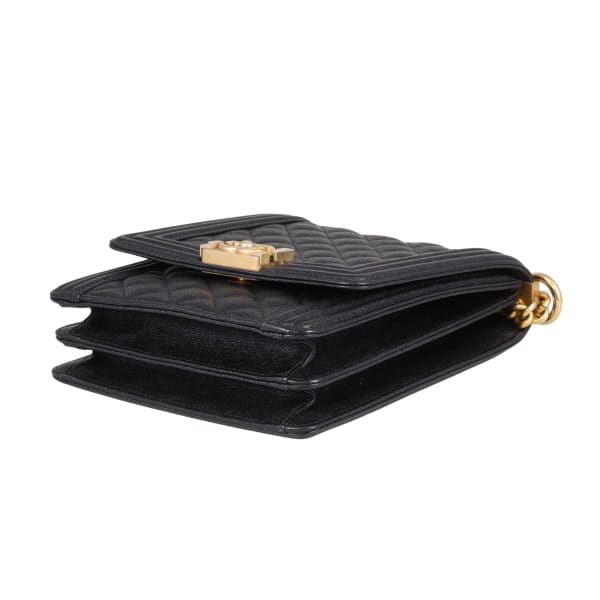 Chanel Boy Bag North South Caviar Leather Black 2019