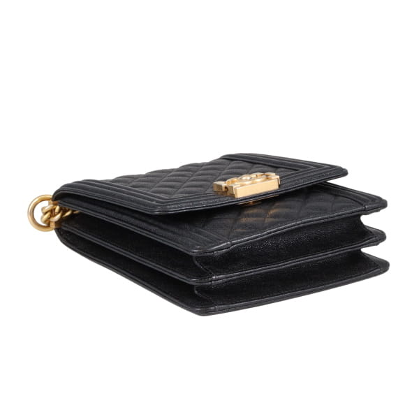 Chanel Boy Bag North South Caviar Leather Black 2019