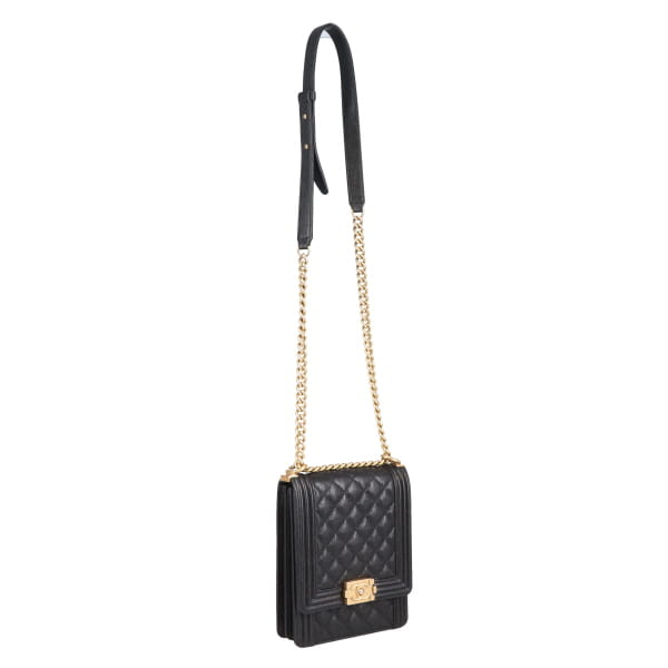 Chanel Boy Bag North South Caviar Leather Black 2019