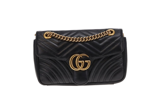 Gucci Marmont Chevron Flap Bag Medium Black