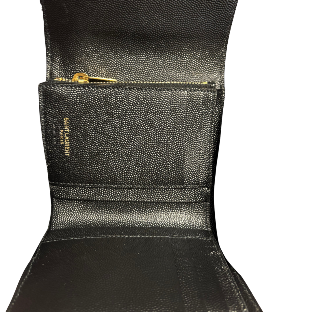 Saint Laurent Flap Wallet Compact In Black Grain De Poudre Leather