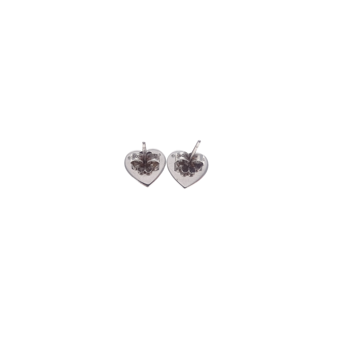Tiffany & Co 18K White Gold RTT Mini Heart Earrings with 0.11 Total CW Diamond Surround