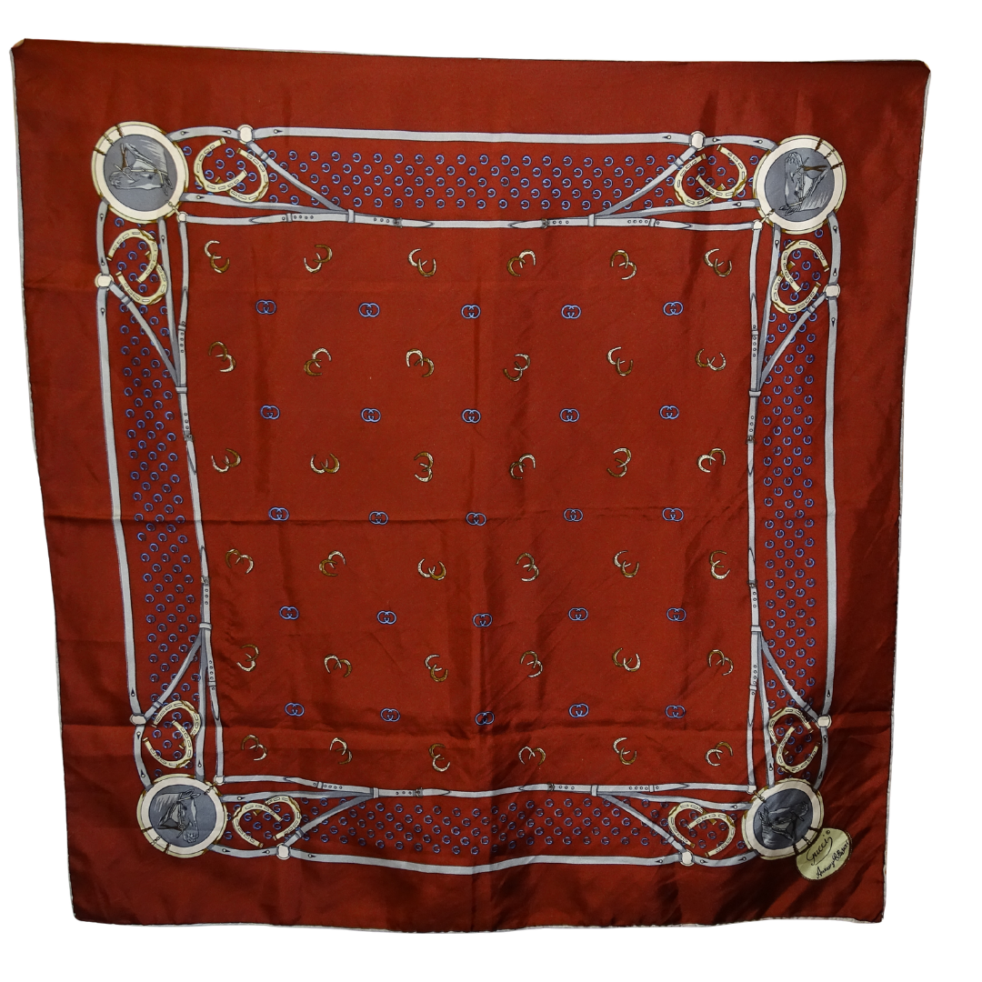 Gucci Horseshoe Silk Scarf 90cm Burgundy