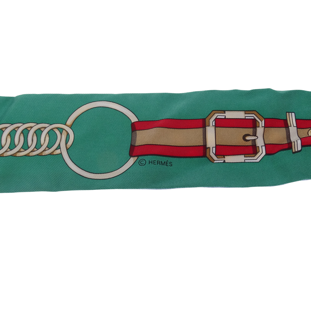Hermes Blue/Gree  100% Silk Grand Tralala Twilly