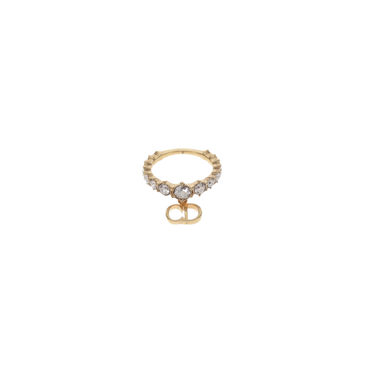 Dior Goldtone and Diamante CD Charm Ring (S)