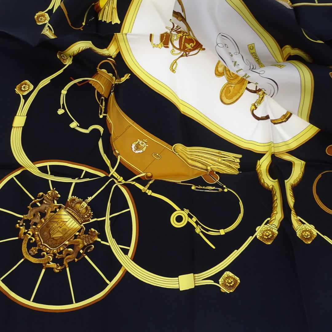 Hermes Springs Scarf 90 Navy/Gold 100% Silk