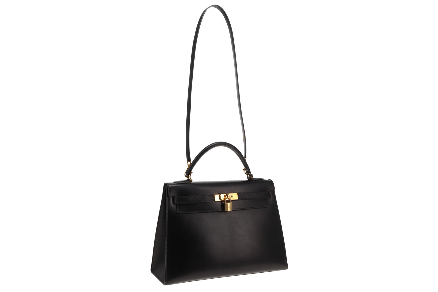 Hermes Black Box Leather GHW Vintage Kelly 32 1994