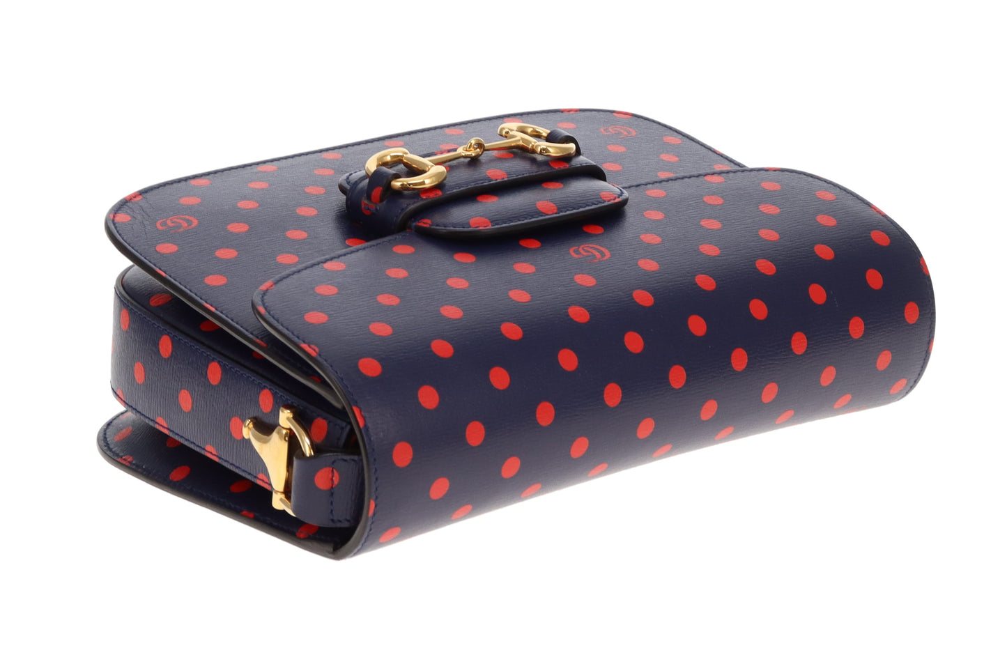 Gucci Horsebit 1955 Shanghai Shoulder Bag – Navy Polka Dot Calfskin