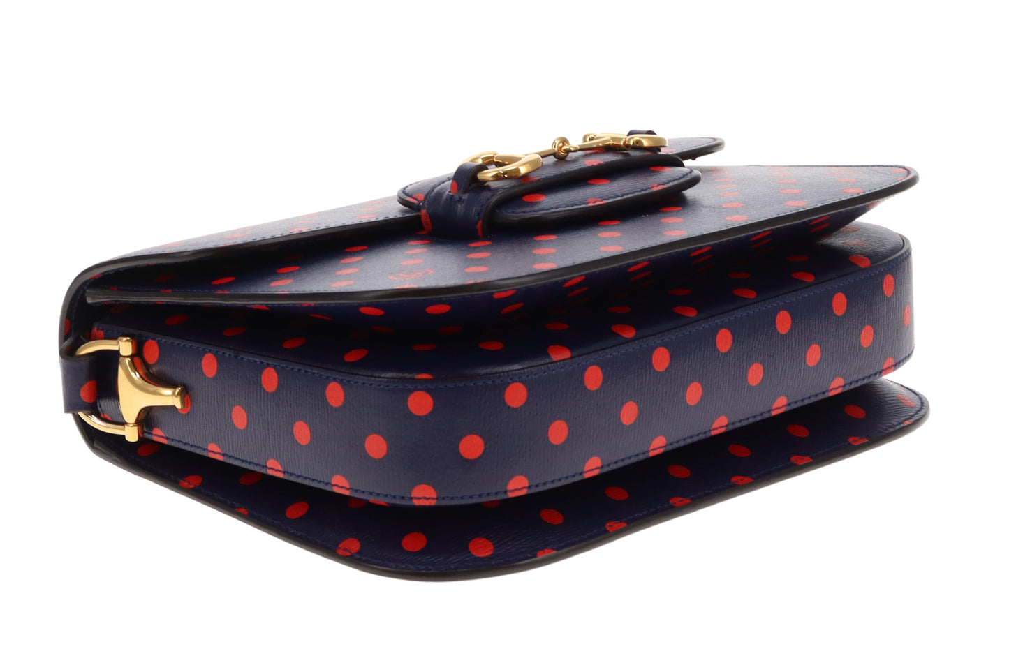 Gucci Horsebit 1955 Shanghai Shoulder Bag – Navy Polka Dot Calfskin