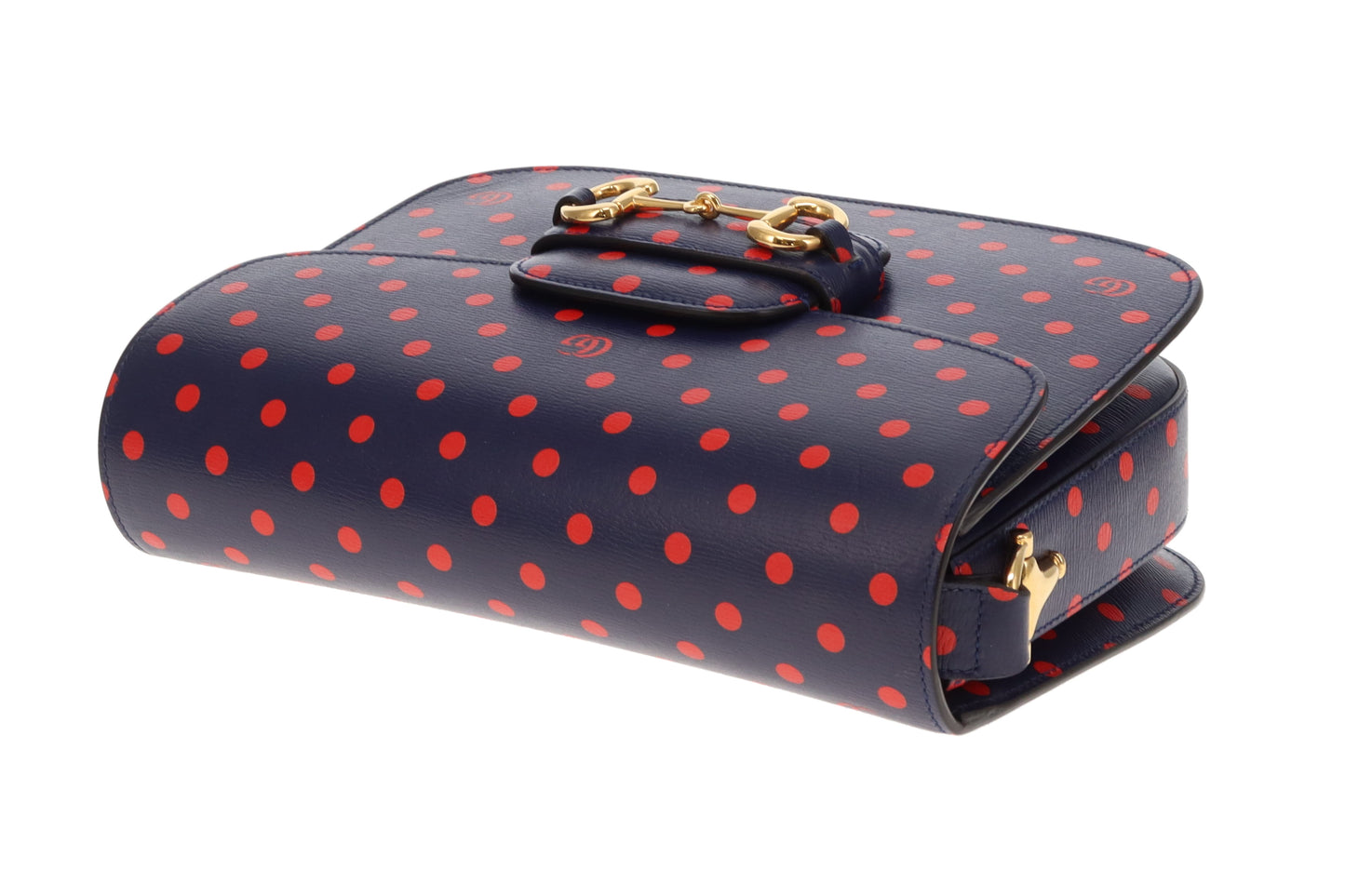 Gucci Horsebit 1955 Shanghai Shoulder Bag – Navy Polka Dot Calfskin