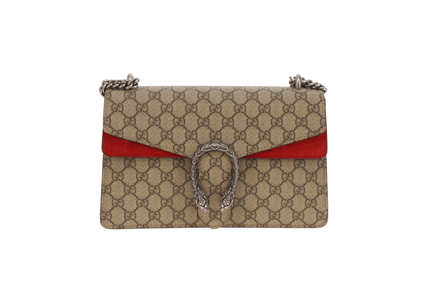 Gucci Dionysus Medium Shoulder Bag – GG Supreme Canvas with Red Suede Panel