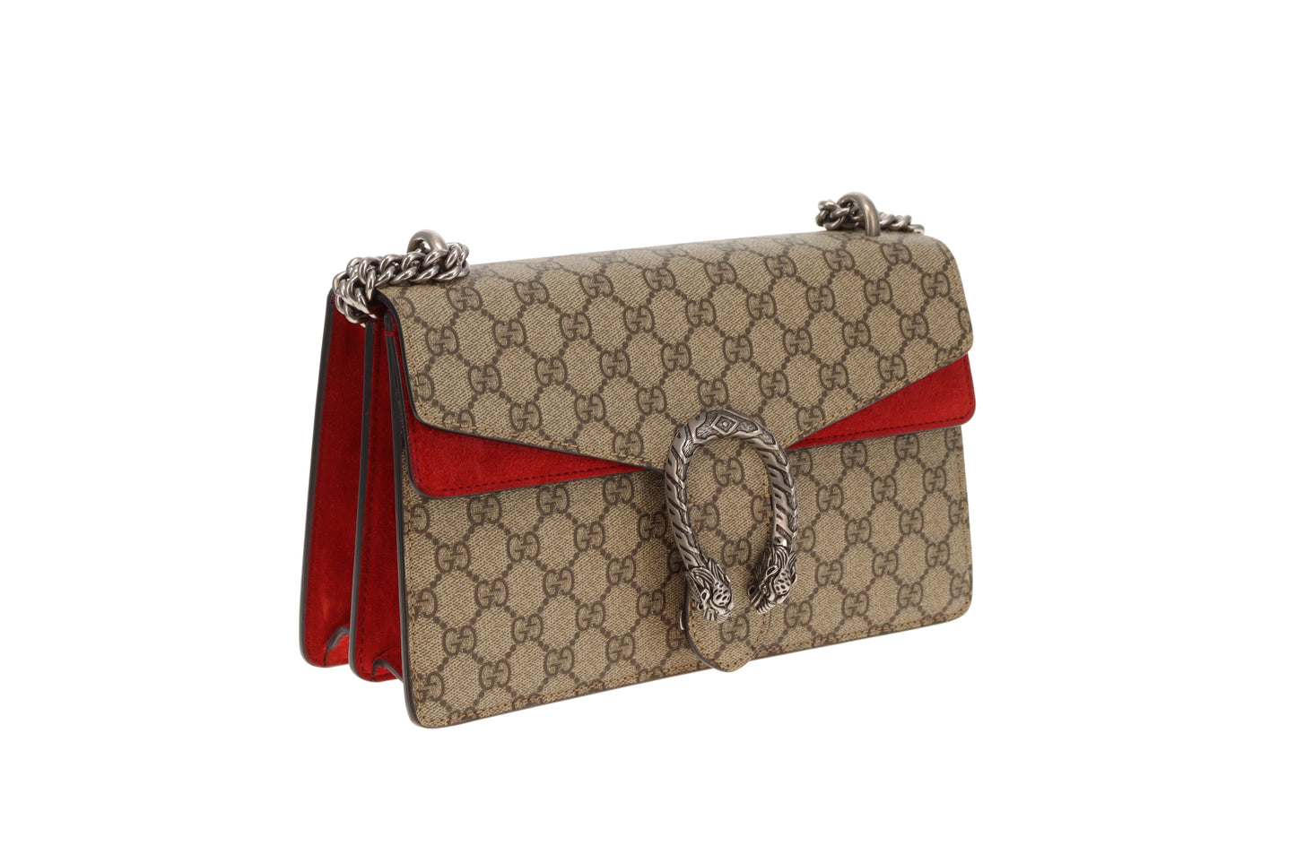 Gucci Dionysus Medium Shoulder Bag – GG Supreme Canvas with Red Suede Panel