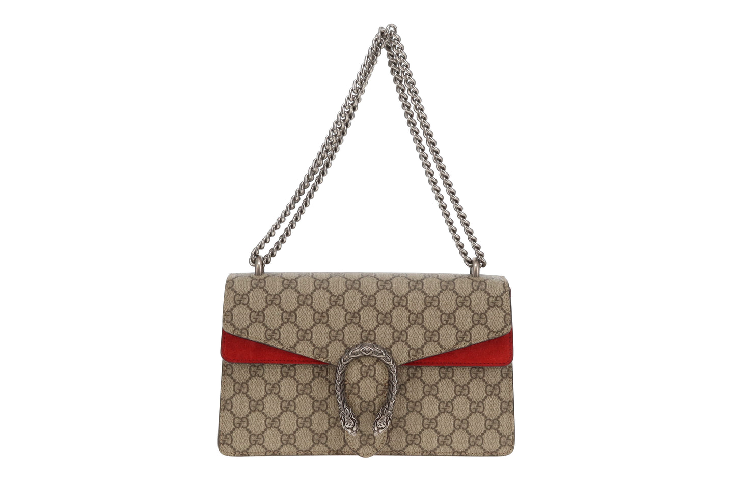 Gucci Dionysus Medium Shoulder Bag – GG Supreme Canvas with Red Suede Panel