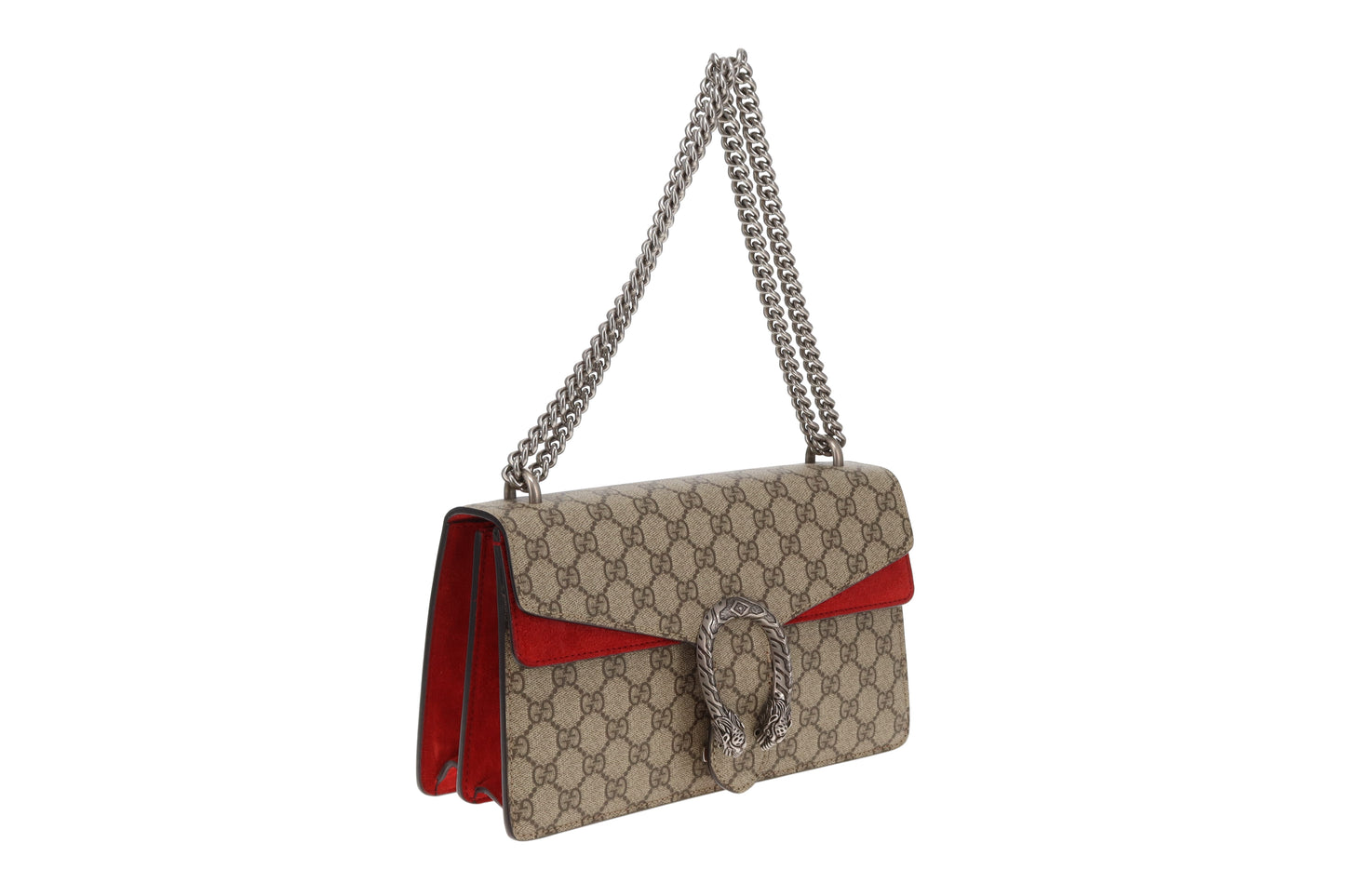 Gucci Dionysus Medium Shoulder Bag – GG Supreme Canvas with Red Suede Panel