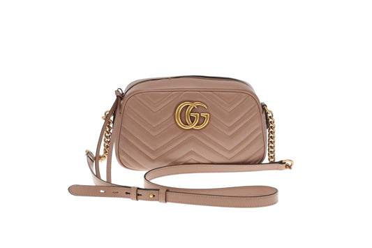 Gucci Dusty Pink Chevron Leather Small Marmont Camera Bag